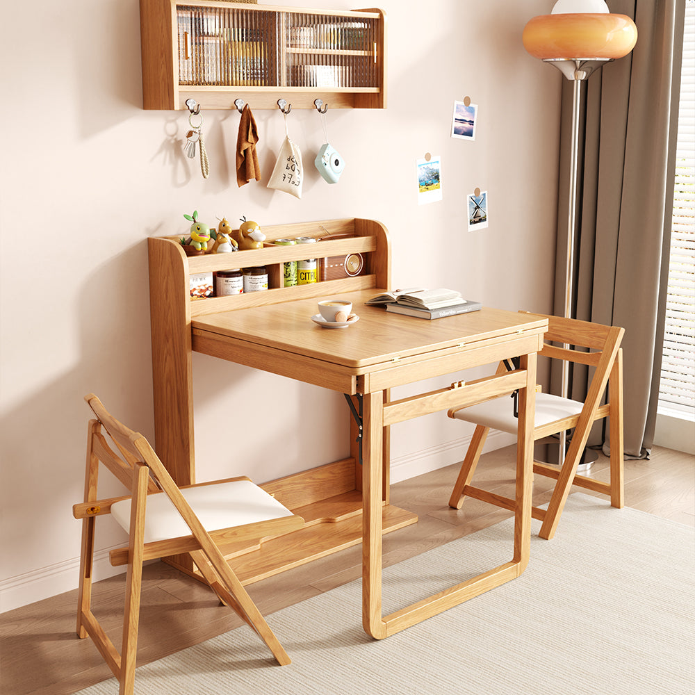 62''Foldable Multifunctional Dining Table Integrated Storage Solid Wood Texture Multi-Scene Fit