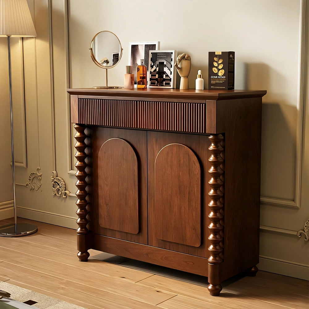 Modern Vintage Sideboard Cabinet Solid Wood Buffet Cabinet with Fluted Design and Arched Doors Storage Console