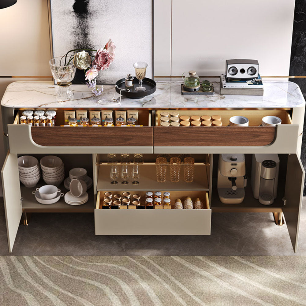 59" Modern Luxury Sideboard Cabinet with Marble Marble-Effect Top and Integrated Display Shelves