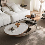 Load image into Gallery viewer, 46.8'' Modern Lift-Top Coffee Table with Sintered Stone Top &amp; Wood Base Sculptural Curved Design with Hidden Storage
