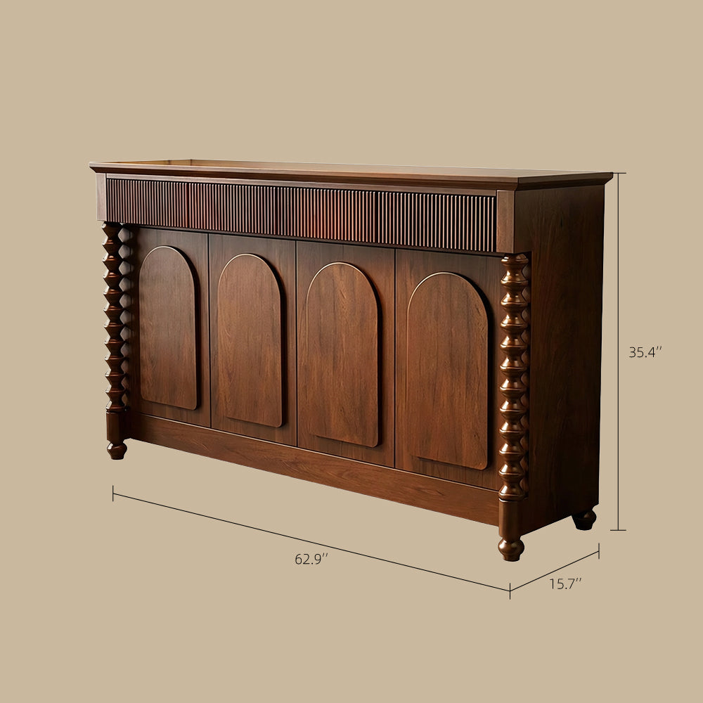 Modern Vintage Sideboard Cabinet Solid Wood Buffet Cabinet with Fluted Design and Arched Doors Storage Console