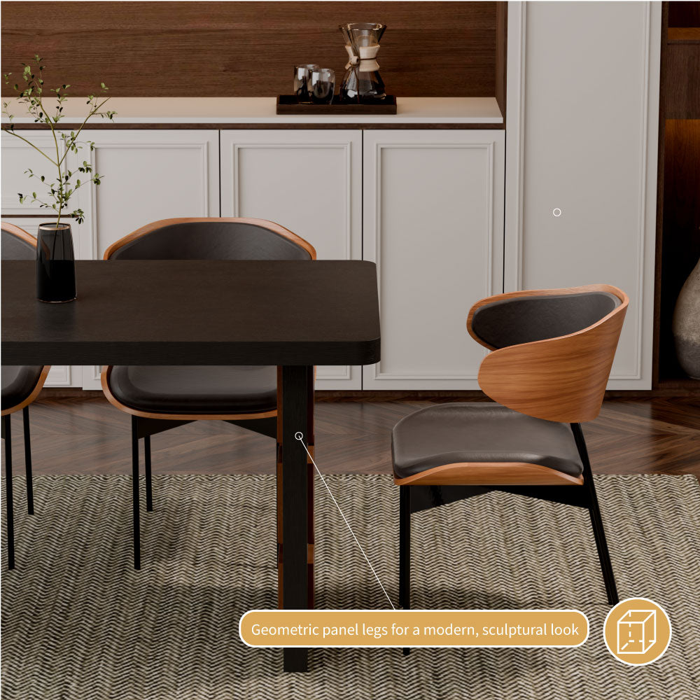 54.6″/62.4″ Dining Table Solid Wood Artistic Geometric Base Two-Tone Contrast