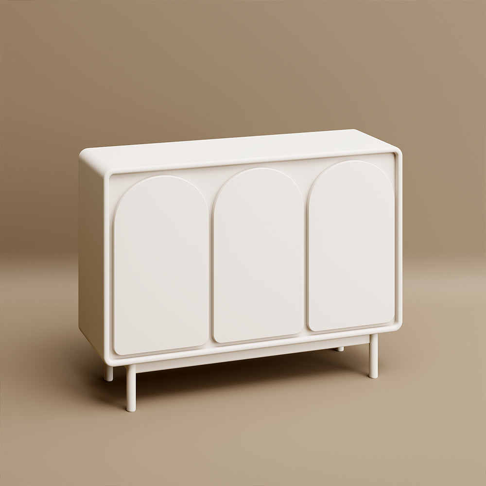 3-Door Sideboard Cabinet Unique Curved Surface Adjustable Shelves Matte White