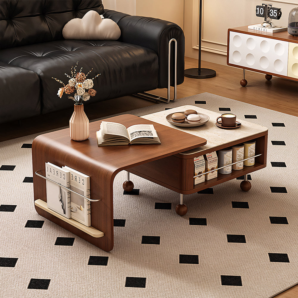 Modern Extendable Coffee Table with Sliding Top Walnut Wood Finish