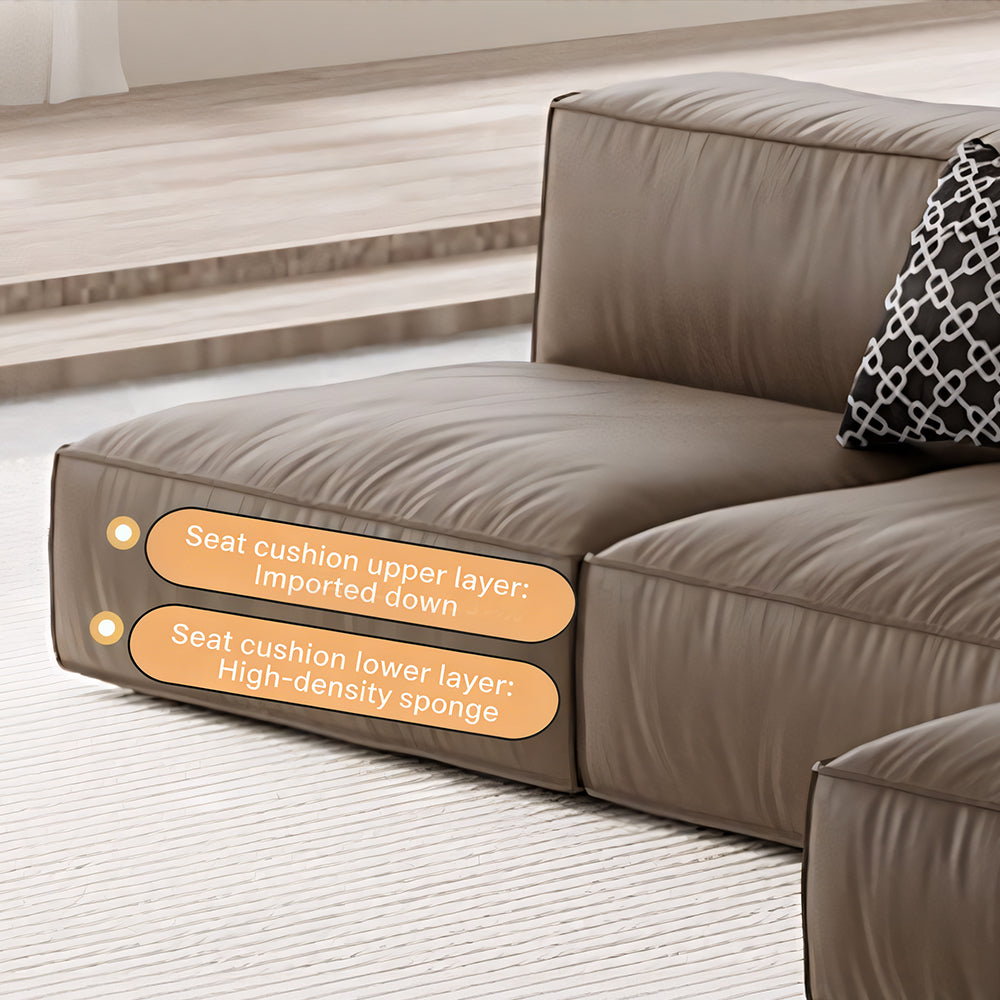 Modern Modular Top-Grain Leather Sectional Sofa