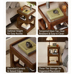 Load image into Gallery viewer, Modern Solid Wood Bedside Table with Fluted Glass Top Multi Layer Storage Nightstand
