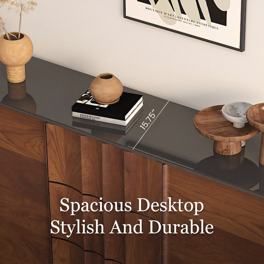 62.9'' Modern Walnut Sideboard Fluted Wood Storage Cabinet with Metal Frame and Doors