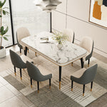 Load image into Gallery viewer, 55.11&quot; Dining Table Modern Marble Texture Top Gold-Tipped Legs Elegant Dining Room Furniture
