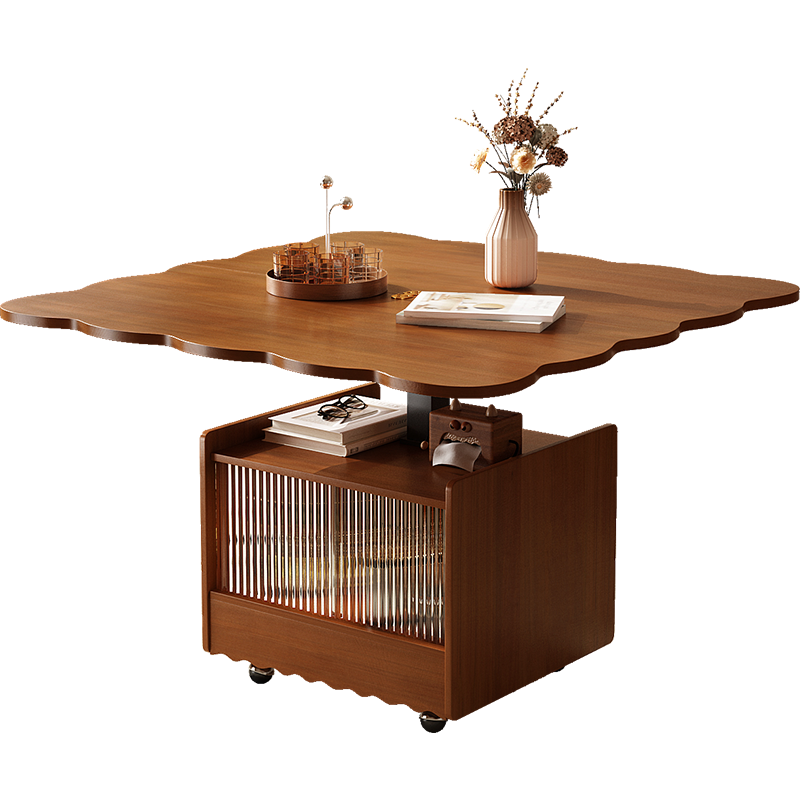 44.8" Foldable Lift Top Coffee Table with Wheels Drawer Sensor Light Walnut Finish
