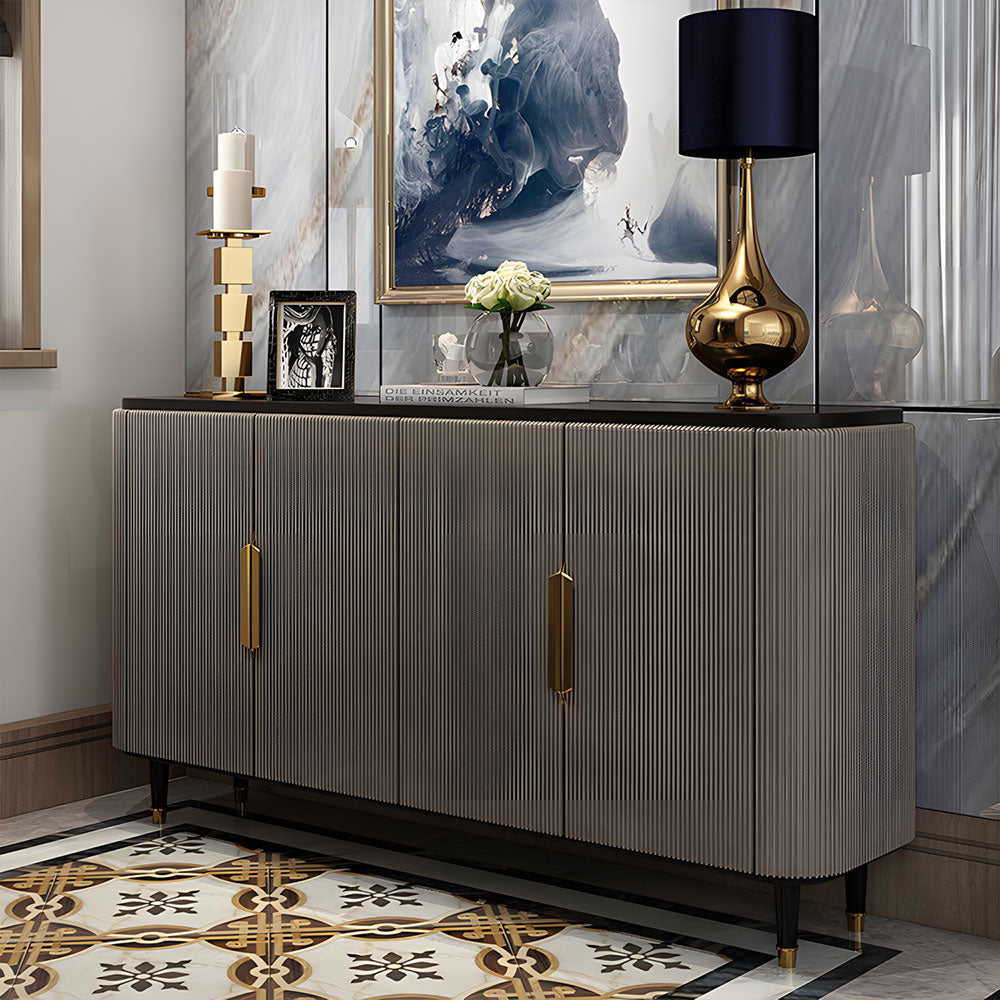 62.4'' Modern Luxury Elegant Gray and Gold Sideboard with Adjustable Shelves