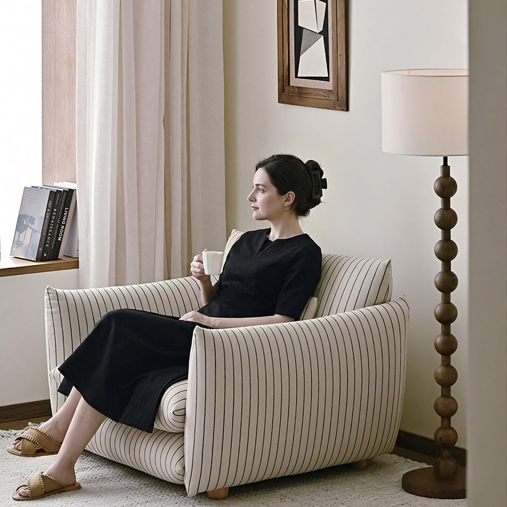 Modern Striped Upholstered Lounge Chair Minimalist Accent Armchair with Curved Arms and Deep Seat