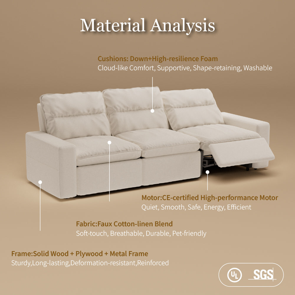 115.35'' CloudLuxe Power Reclining 3-Seat Sofa Linen Fabric Cloud Comfort