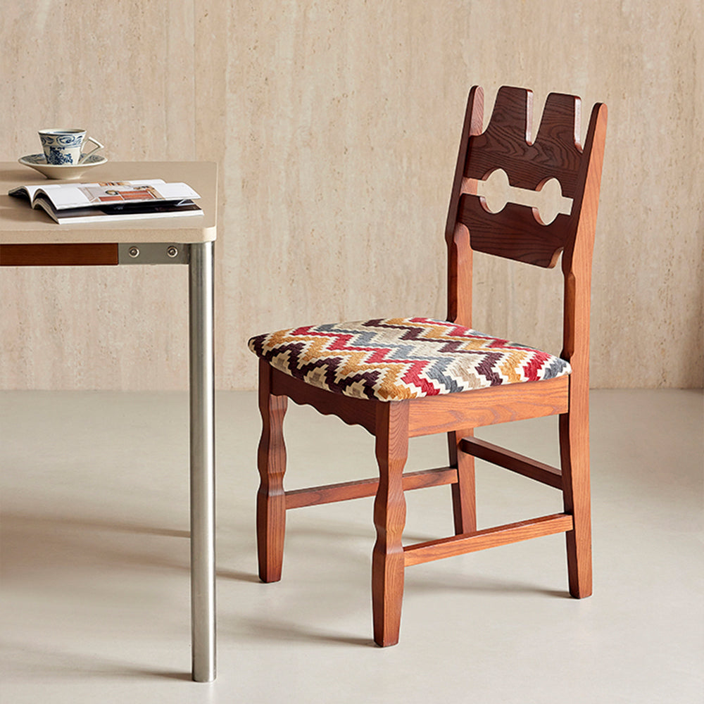 2PCS Dining Chair Retro Style Vintage Shape Ash Wood Linen Upholstery
