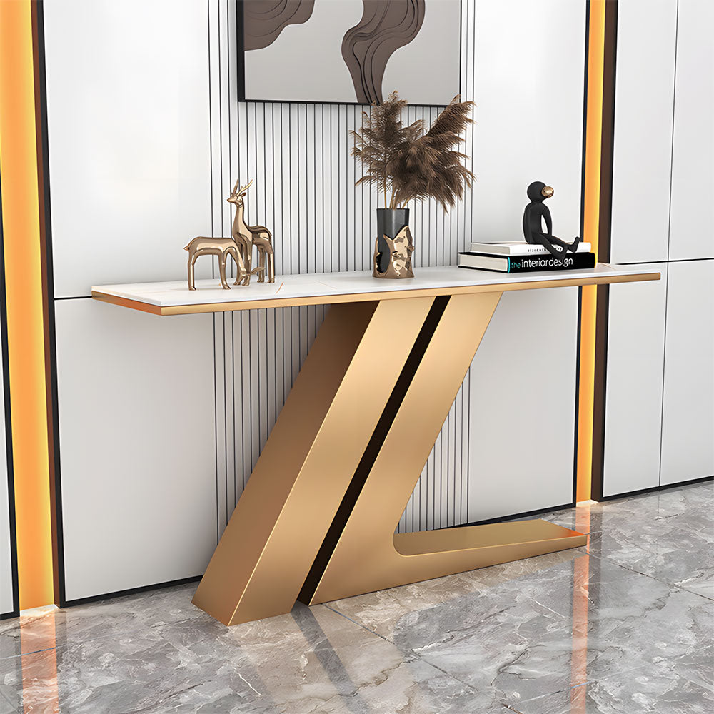 Golden Base Console Table with Decorative Accent