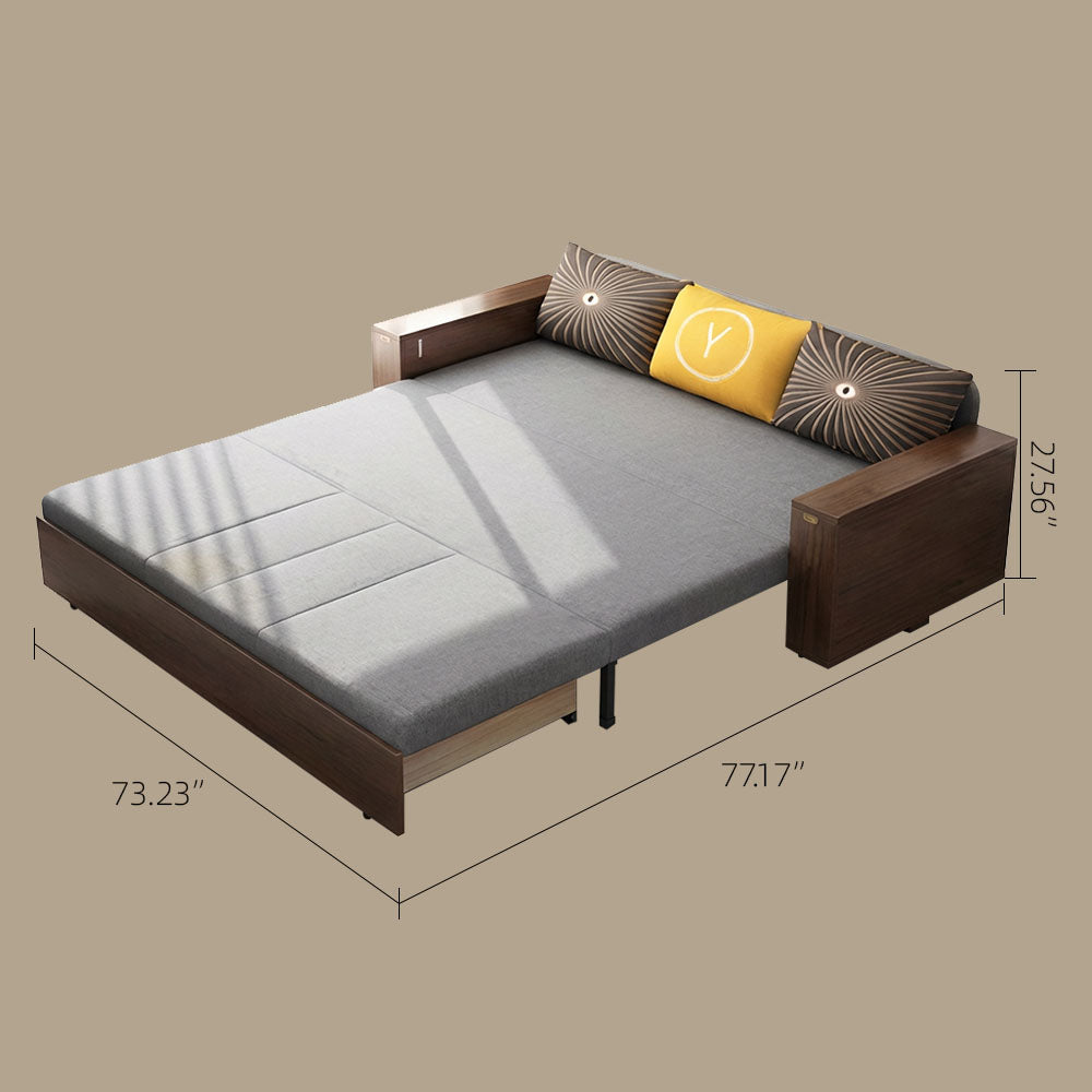 Solid Wood Convertible Sofa Bed with Storage & Dining Table Function Foldable Multi-Functional Sofa for Modern Living