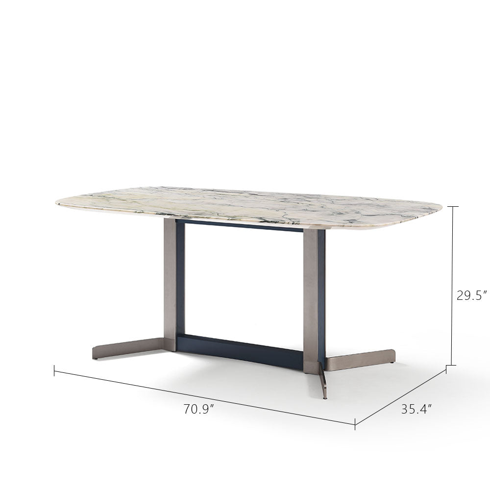 Modern Rectangular Dining Table with Rounded Corners and Marble-Look Top