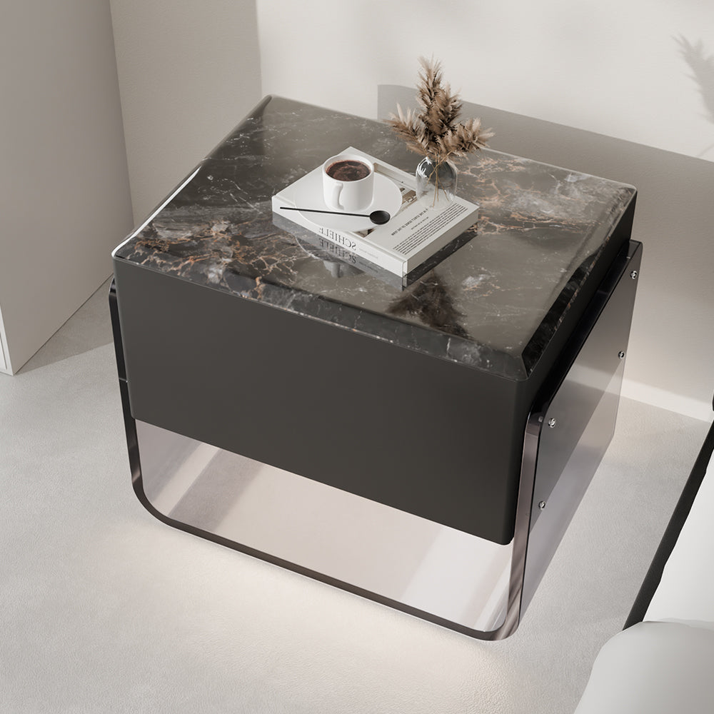 Sleek Smart Nightstand with Acrylic Base and Motion Sensor LED Lighting