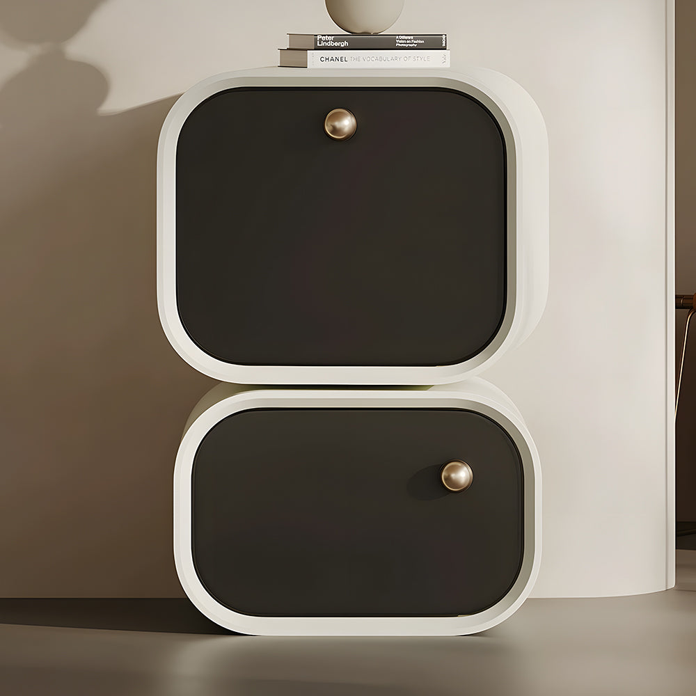 Elegant Two-Tier Nightstand with Rotating Drawer and Modern Minimalist Design