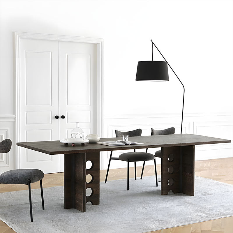 Rectangular Dining Table Solid Wood Walnut Veneer Base Scratch Resistant Sintered Stone Top Modern Elegant Design