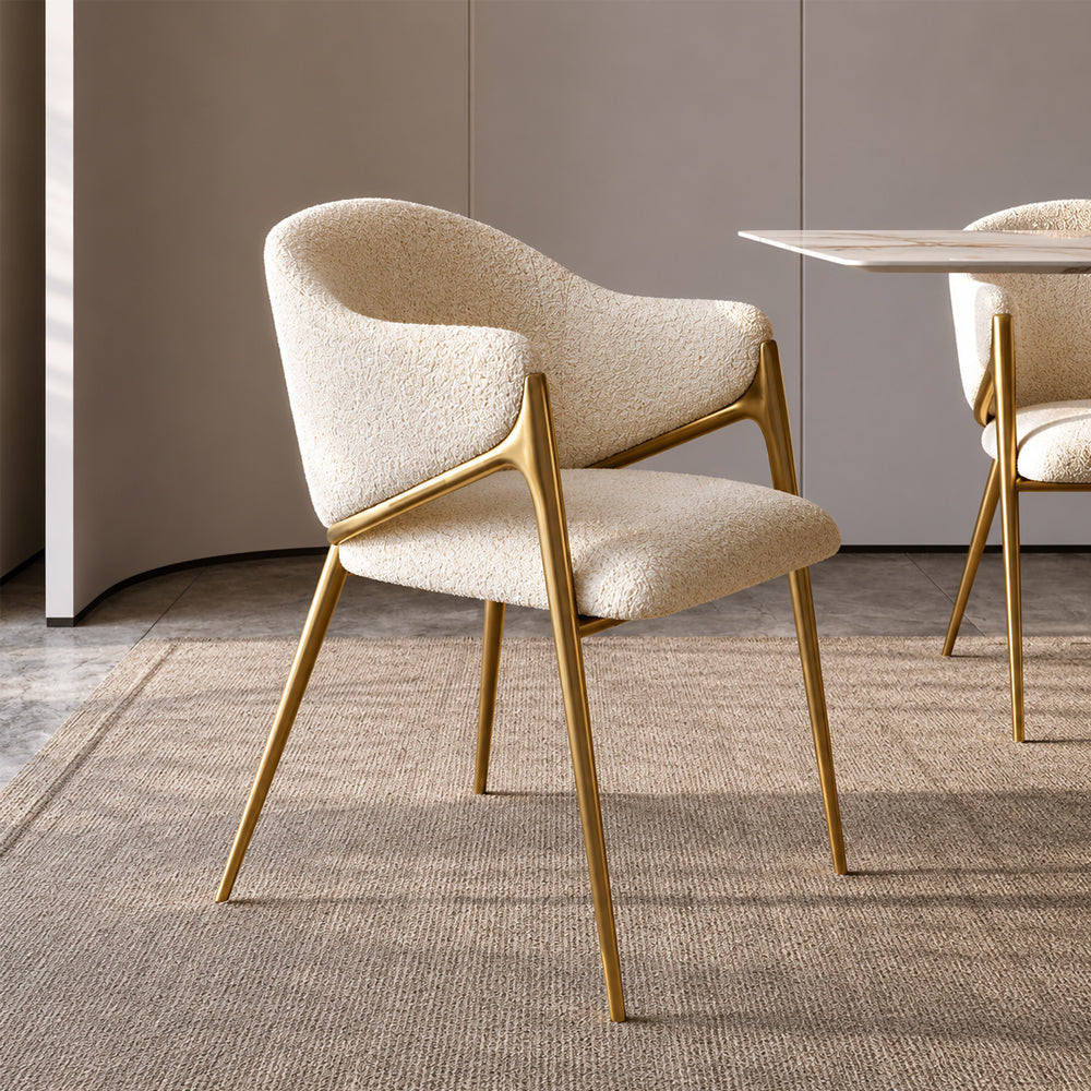 Modern Bouclé Dining Chair with Gold Metal Frame and Curved Backrest 1 Piece