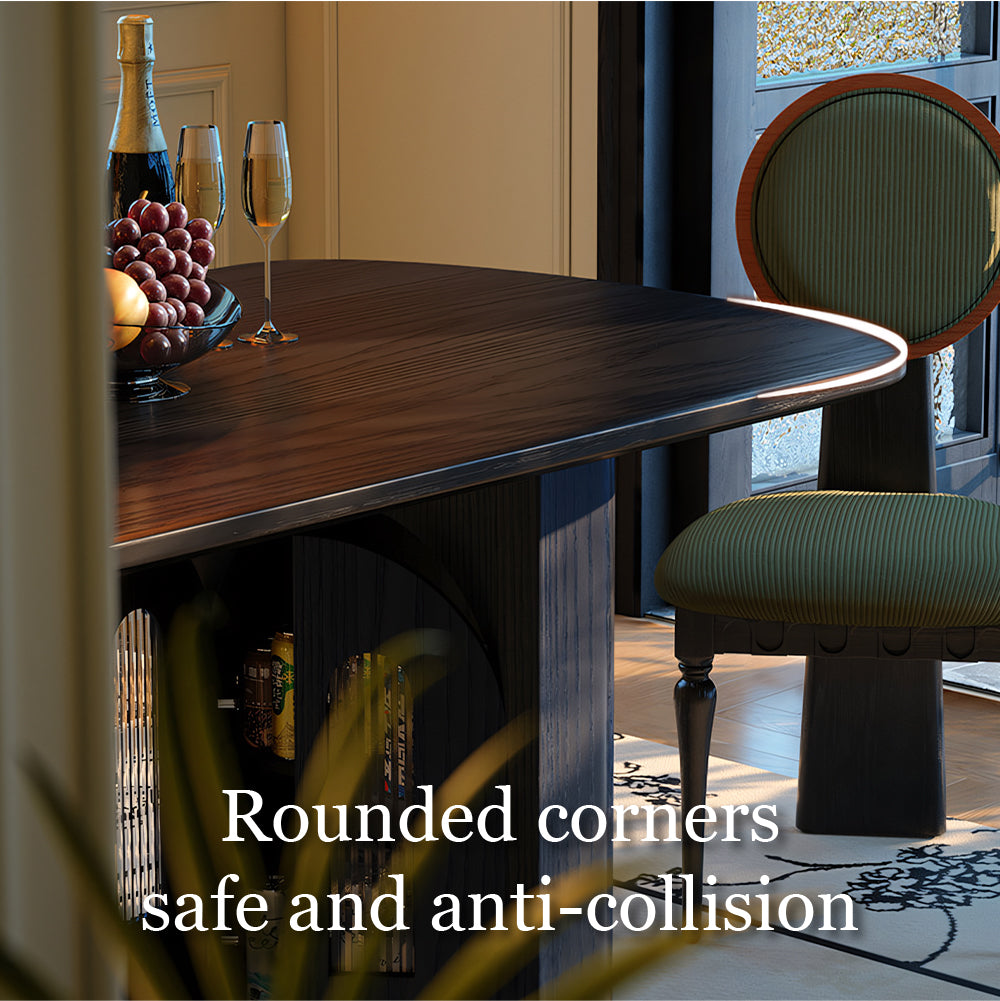 Modern Sculptural Dining Table Solid Wood Black Finish Pedestal Base Minimalist Dining Table