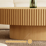 Load image into Gallery viewer, 42.9&quot; Natural Wood Oval Coffee Table Vertical Textured Design Modern Minimalist Style
