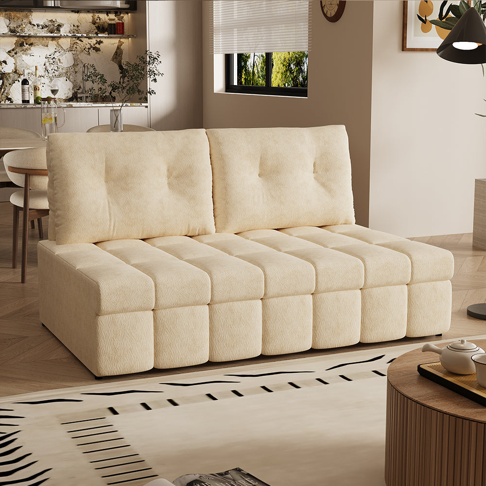 65.5" Convertible Beige Sofa Bed with Adjustable Back Cushions