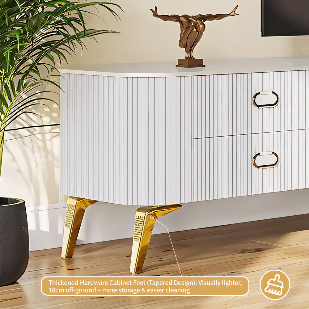 Modern White Electric Fireplace TV Stand with 3-Color LED Lights for 65 to 85-inch TVs