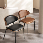 Load image into Gallery viewer, 2PCS Mid Century Dining Chair Curved Back Leather Seat Wood Edge Metal Legs
