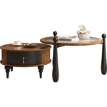 Load image into Gallery viewer, 33.54&quot; Round Nesting Coffee Table Set Water Ripple Glass Walnut Vintage Style Artistic Legs
