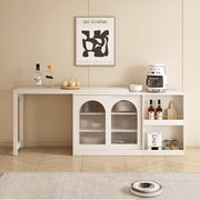Multi-Functional Dining Table Rotating & Foldable Sideboard Sintered Stone Top Storage Cabinet with Fluted Glass Doors