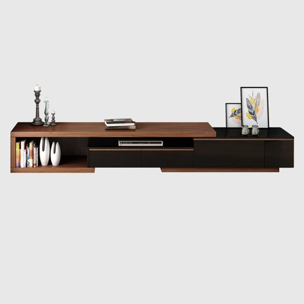 Modern Walnut & Black Extendable Coffee Table Expandable Design with Large-Capacity Storage
