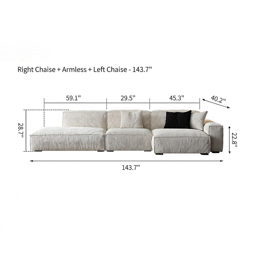 Modern Oversized Sectional Sofa with Deep Seat Chaise and Textured Upholstery