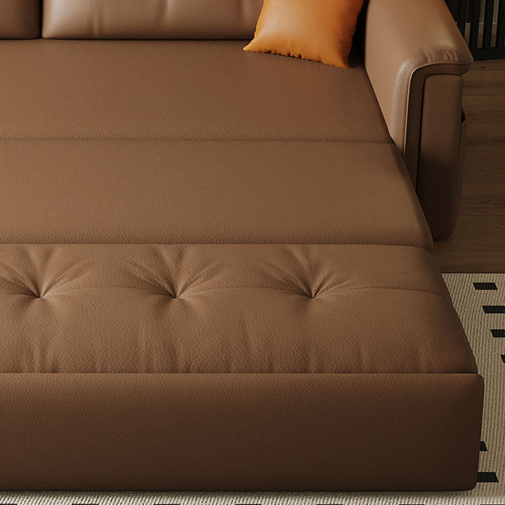 Modern Brown Faux Leather Sofa Bed with Storage Convertible Sleeper Couch
