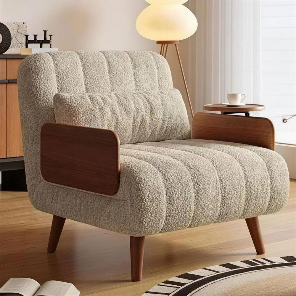 Modern Convertible Accent Chair Sofa Bed with Wood Armrests Lounge Sleeper