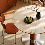 Load image into Gallery viewer, 31.49" Modern Round Dining &amp; Conversation Table with Marble-Effect Top and Stainless Steel Base
