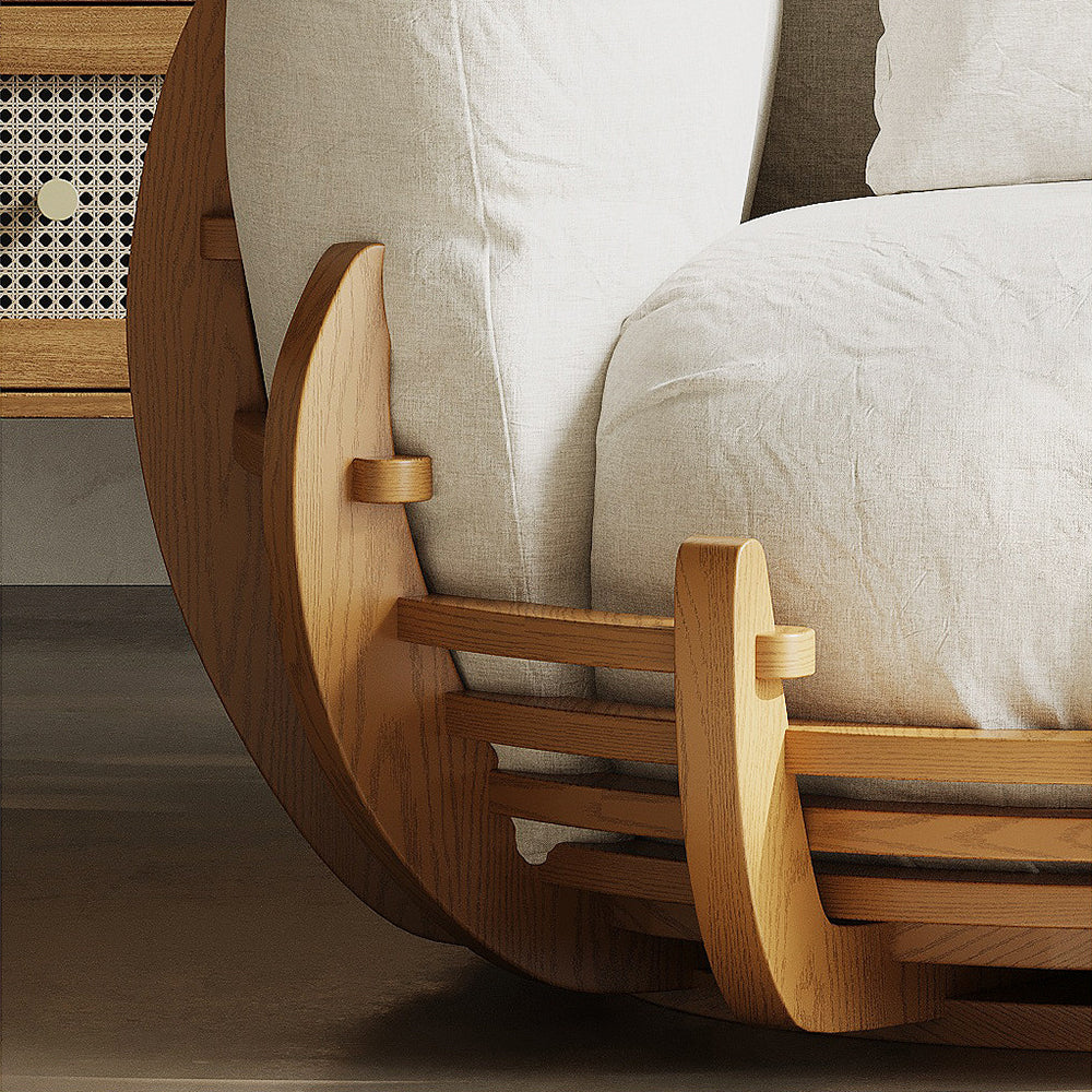 Modern Solid Wood 360° Swivel Lounge Chair with Cushions and Sculptural Frame