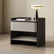Modern Nightstand with Saddle Leather Finish Silent Drawer Rails