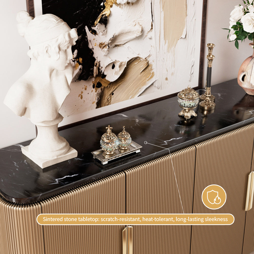 62.4'' Modern Luxury Elegant Gray and Gold Sideboard with Shelves