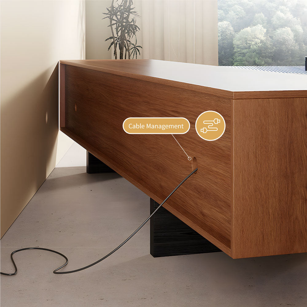 70.2‘’Mid-Century Modern TV Stand with Record Player Shelf - Wood Storage  Easy Organization
