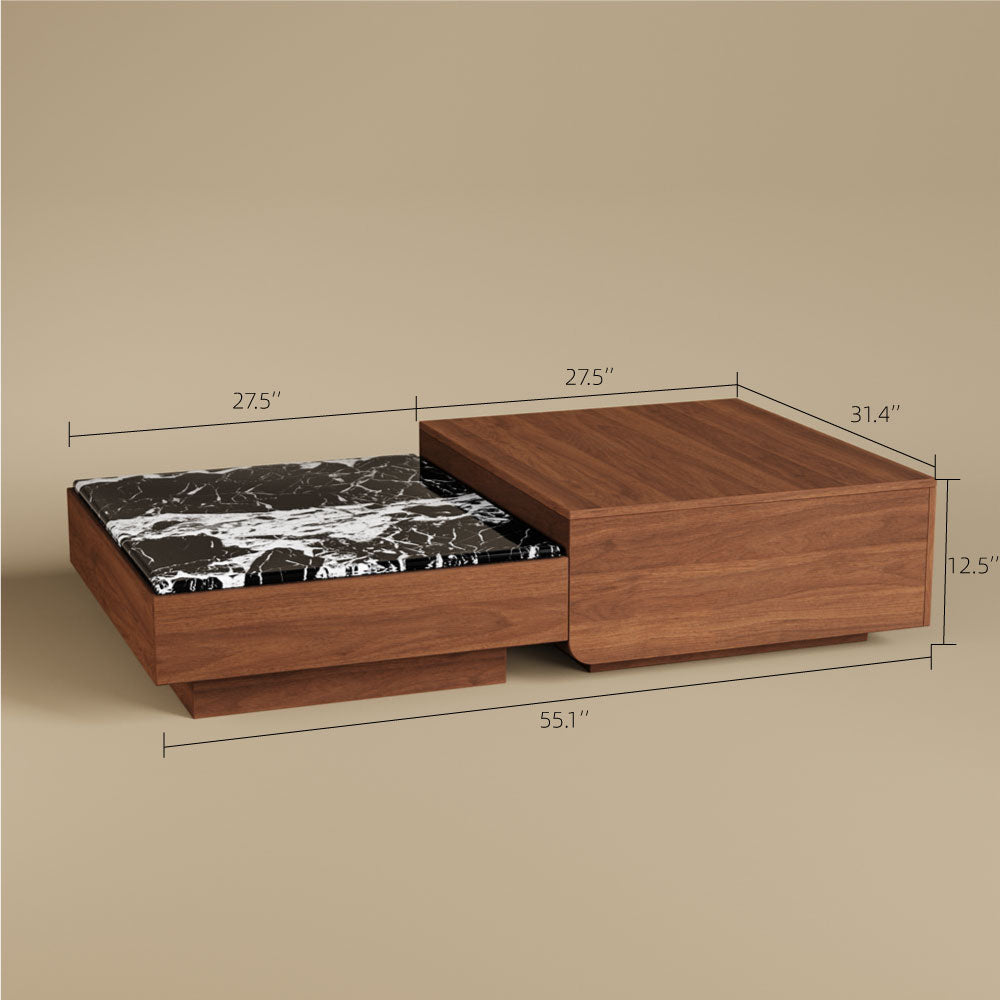 55'' Modern Square Marble and Wood Coffee Table Elegant Design