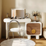 Load image into Gallery viewer, White Makeup Vanity Table with Mirror Stool Storage Cabinet
