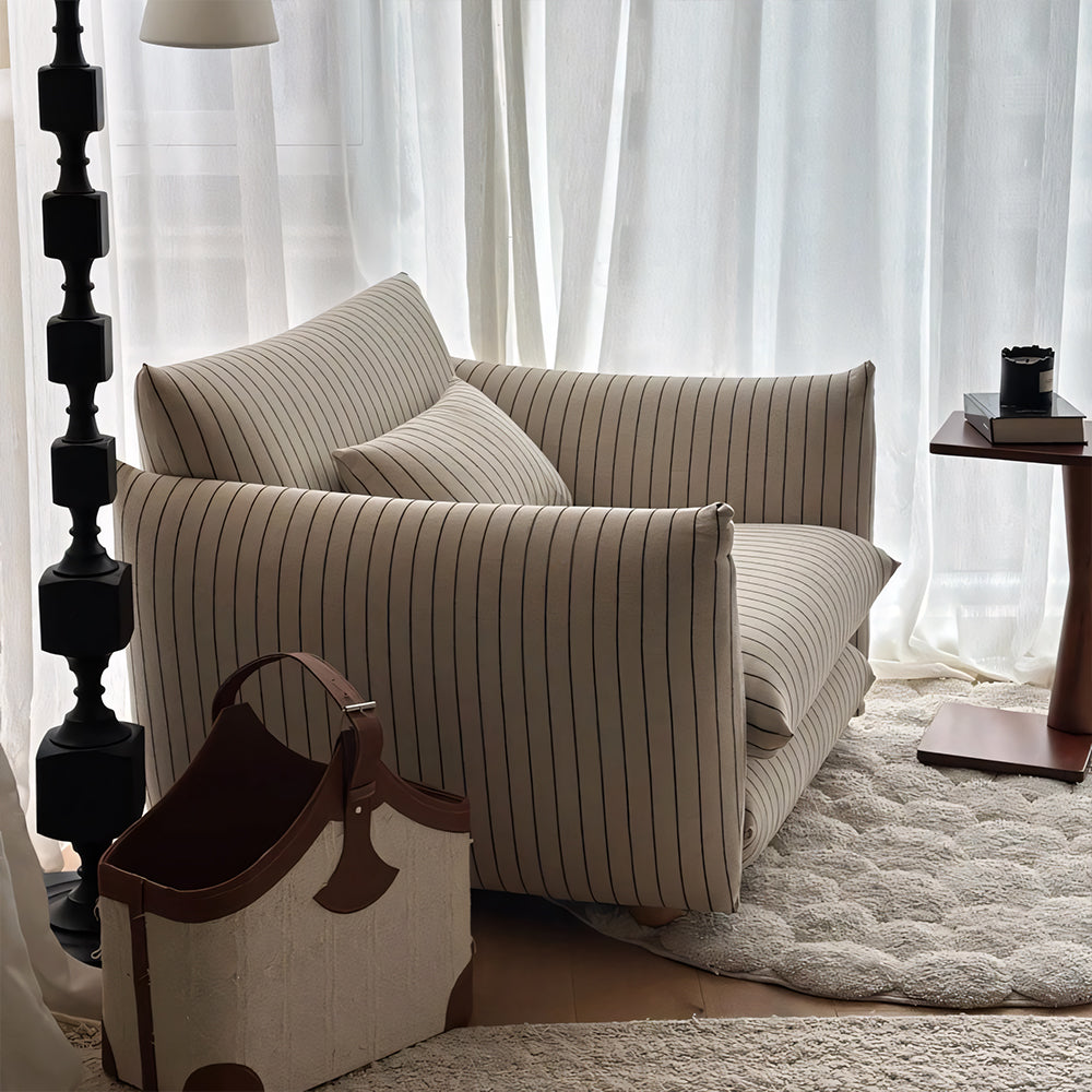 Modern Striped Upholstered Lounge Chair Minimalist Accent Armchair with Curved Arms and Deep Seat