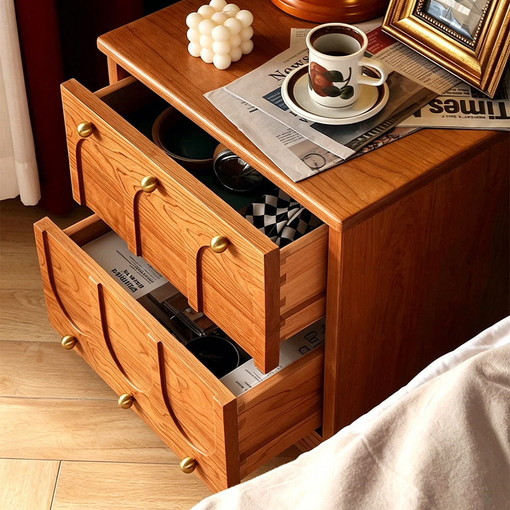 Vintage Solid Wood Bedroom Nightstand With Brass Knobs