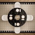 Load image into Gallery viewer, Round Marble Dining Table Modern Gold Metal Base with Lazy Susan
