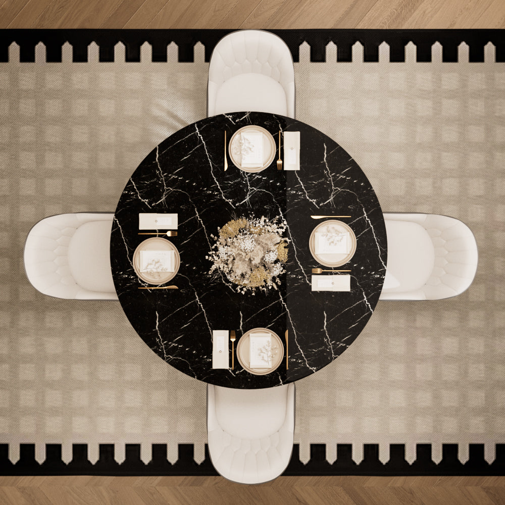 Round Marble Dining Table Modern Gold Metal Base with Lazy Susan