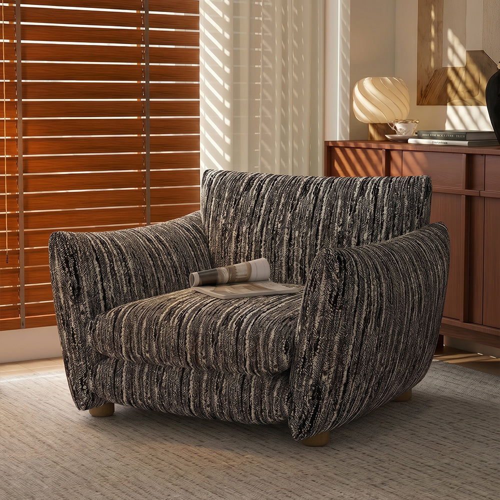 Modern Striped Upholstered Lounge Chair Minimalist Accent Armchair with Curved Arms and Deep Seat