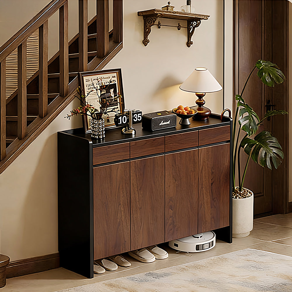 55.1'' Modern Walnut Shoe Cabinet with Drawers Hidden Shoe Storage Entryway Cabinet