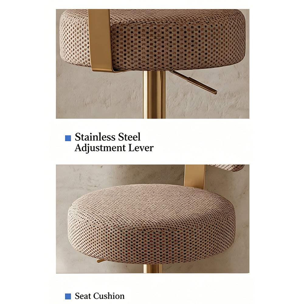 1 Piece Modern Upholstered Adjustable Bar Stool with Gold Metal Base