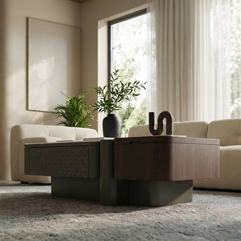Modern Lift Top Coffee Table with Storage Microcrystalline Stone Surface Multifunctional Wooden Center Table